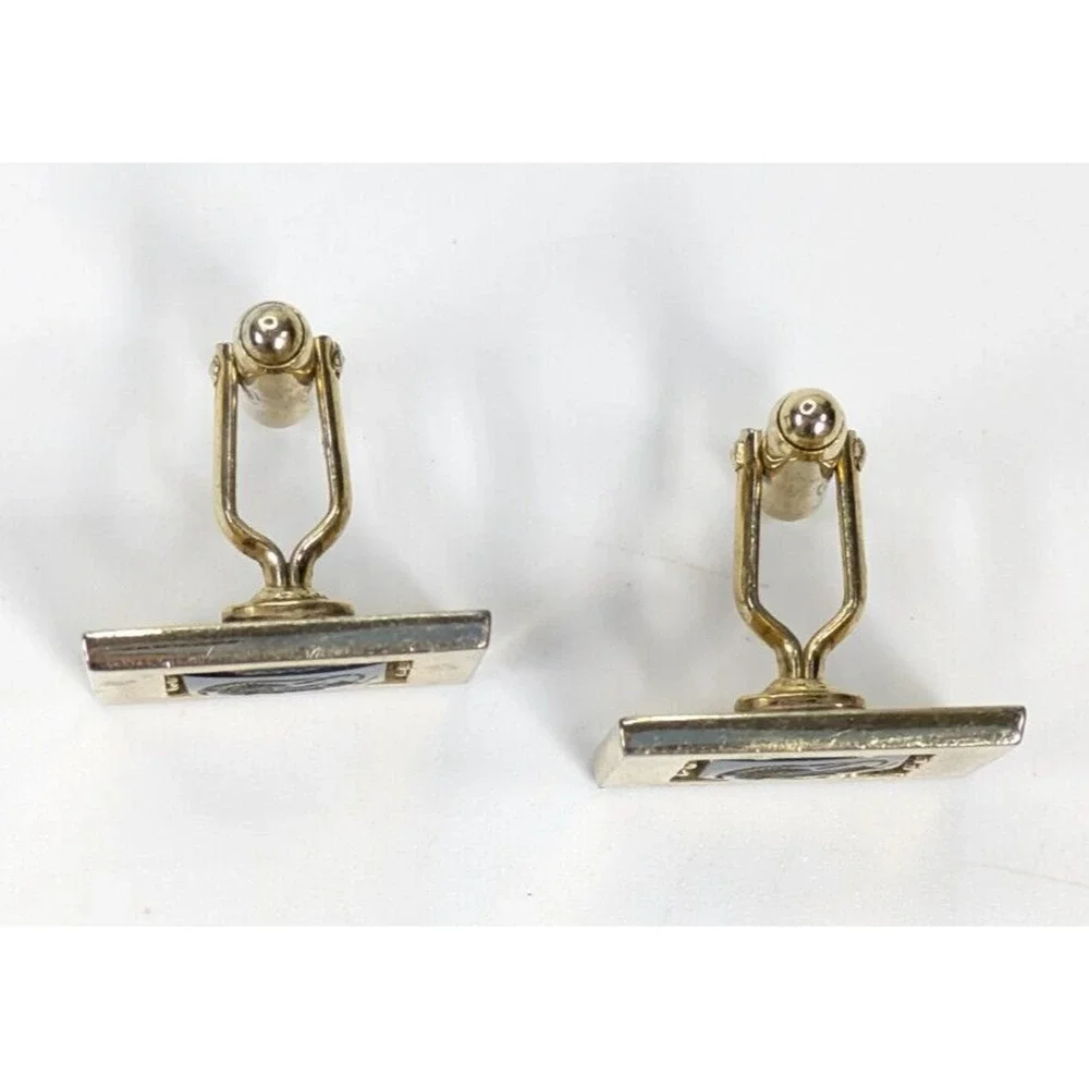 Vintage Anson Gold Tone Roman Greek Cameo Intaglio Hematite Men's Cufflinks